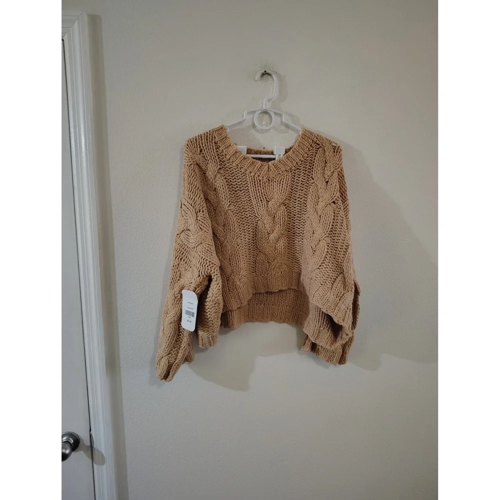 DressUp Hyfve Tan Chunky Cable Knit Cropped Sweater Small NWT